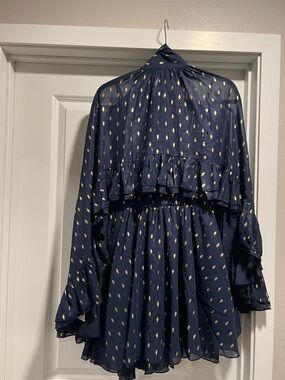 Commense Navy Mini Dress and Cap with Gold Metallic Dot Print Size Medium NWT